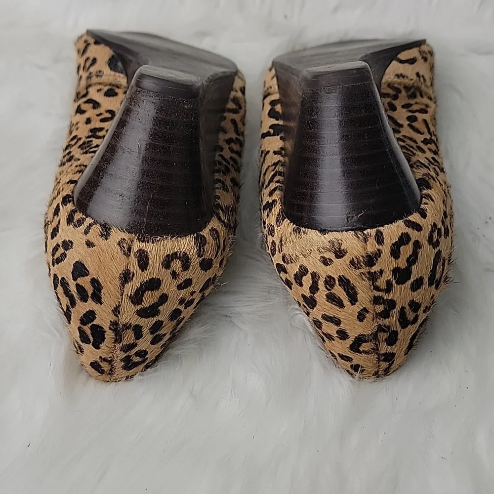 STEVEN STEVE MADDEN Bamba1 Leopard Animal Print Calf Hair Peep Toe Wedge Heels 8